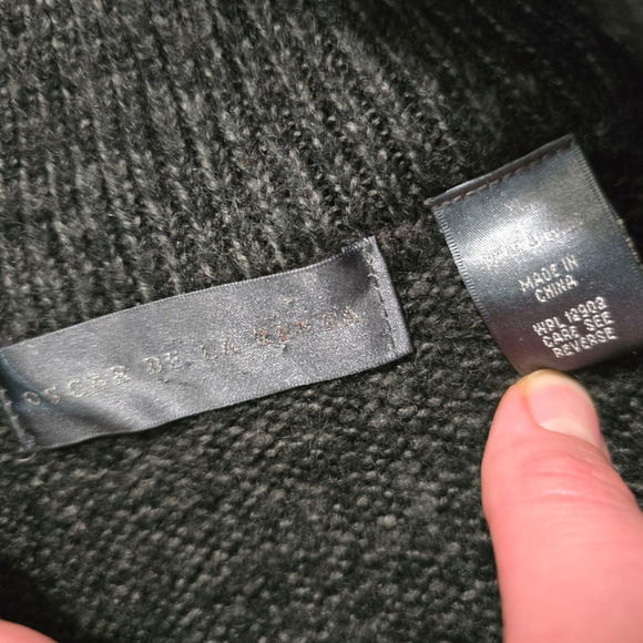 Oscar De La Renta Men's Pullover Sweater Sz XL Gray fair isle 3/4 button up - Picture 4 of 6